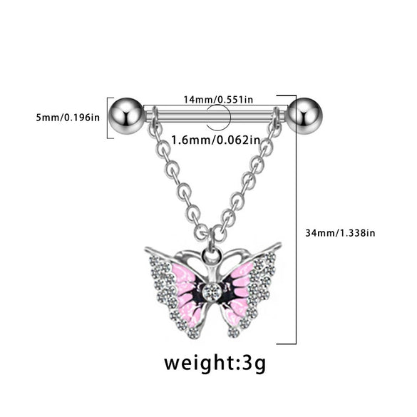 Piercing Jewelry Zinc Alloy Heartshaped Geometric Pink Zircon Breast Ring Unisex