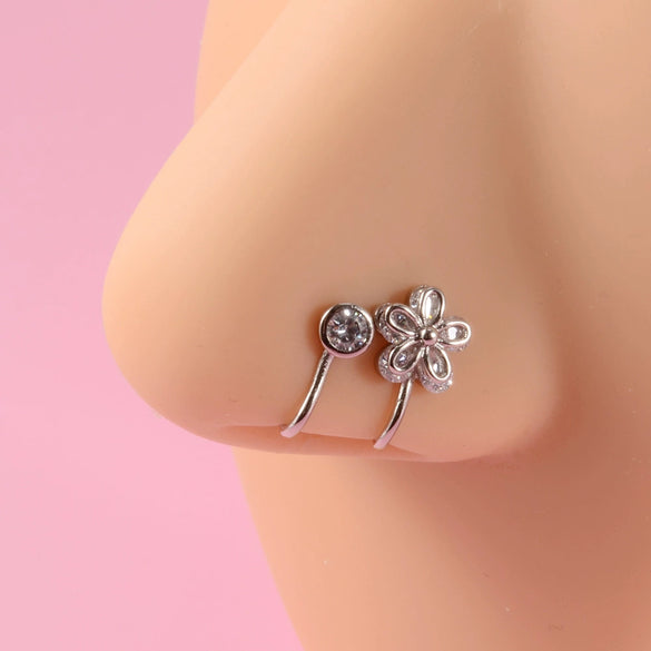 Piercing Nose Ring And Ear Clip Copper Inlaid With Flower Heart Leaf Moon Shapes Unisex Style