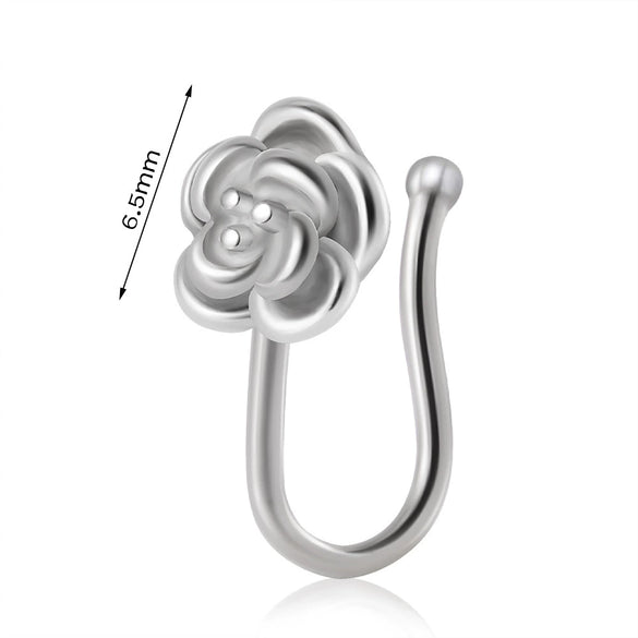 Piercing Nose Ring And Ear Clip Copper Inlaid With Flower Heart Leaf Moon Shapes Unisex Style