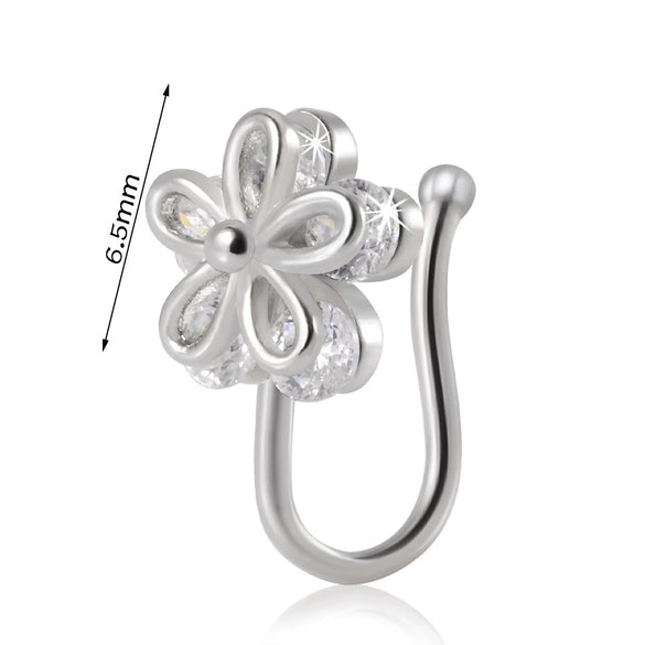 Piercing Nose Ring And Ear Clip Copper Inlaid With Flower Heart Leaf Moon Shapes Unisex Style