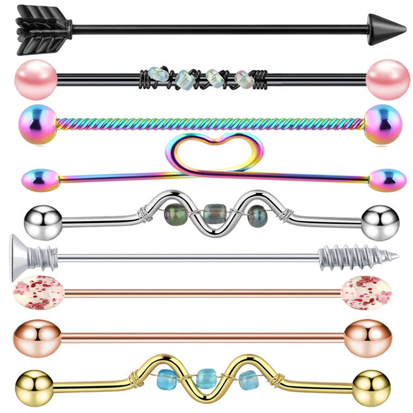 Piercing Set Industrial Ear Stud Earring Stainless Steel Geometric Fashion Jewelry