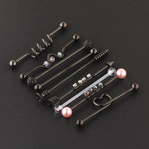 Piercing Set Industrial Ear Stud Earring Stainless Steel Geometric Fashion Jewelry