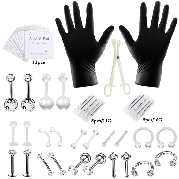 Piercing Set Stainless Steel K9 Heart Electroplating Unisex Whole Body Perforation Tools