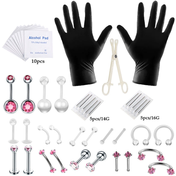 Piercing Set Stainless Steel K9 Heart Electroplating Unisex Whole Body Perforation Tools