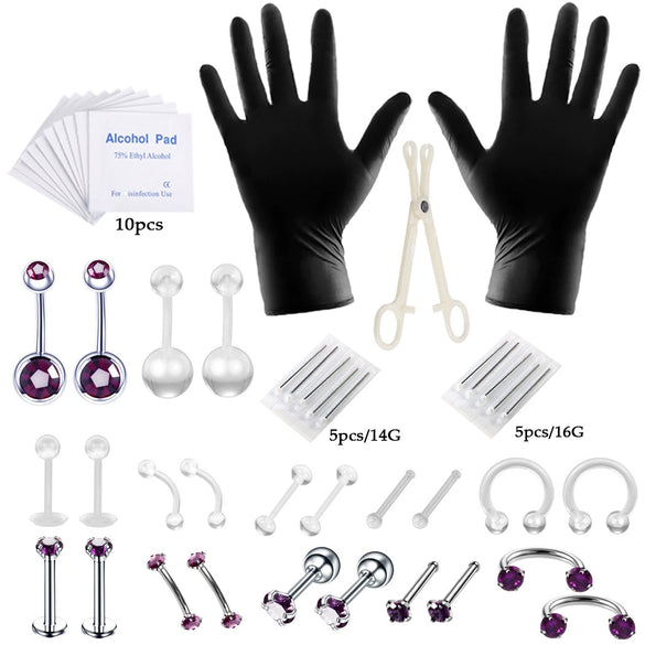 Piercing Set Stainless Steel K9 Heart Electroplating Unisex Whole Body Perforation Tools