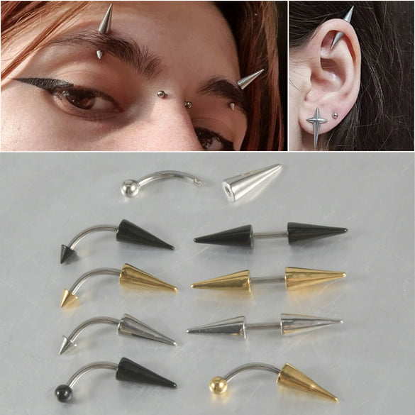 Piercing Stainless Steel Geometric Curved Rod Pointed Cone Eyebrow Nail Ear Nail Ear Bone Nail Electroplated