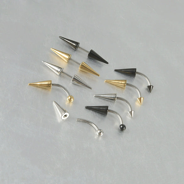 Piercing Stainless Steel Geometric Curved Rod Pointed Cone Eyebrow Nail Ear Nail Ear Bone Nail Electroplated