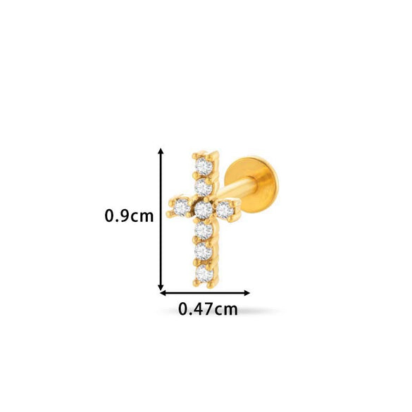 Piercing Stud Stainless Steel Copper Inlaid Zircon Cherry Cross Ear Bone For Women Electroplated