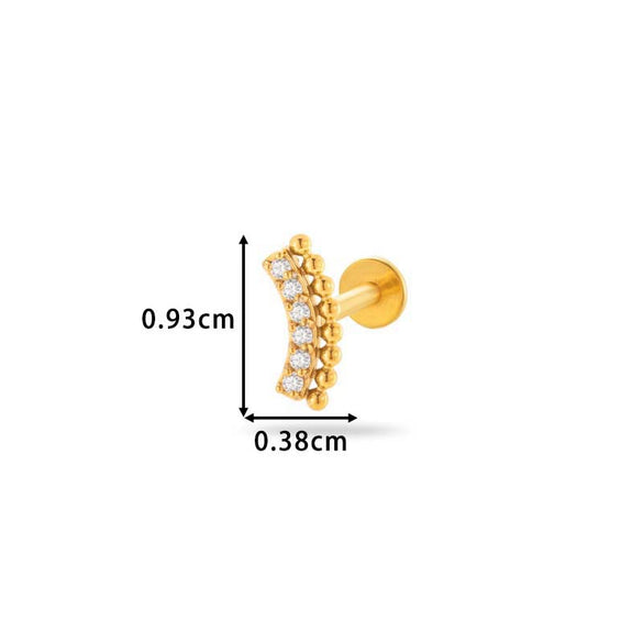 Piercing Stud Stainless Steel Copper Inlaid Zircon Cherry Cross Ear Bone For Women Electroplated