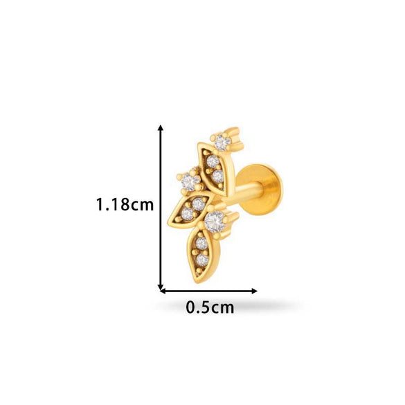 Piercing Stud Stainless Steel Copper Inlaid Zircon Cherry Cross Ear Bone For Women Electroplated