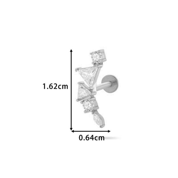 Piercing Stud Stainless Steel Copper Inlaid Zircon Cherry Cross Ear Bone For Women Electroplated