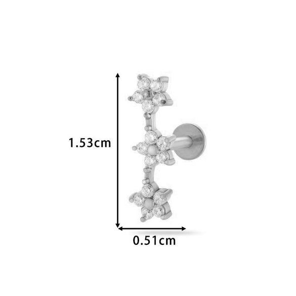 Piercing Stud Stainless Steel Copper Inlaid Zircon Cherry Cross Ear Bone For Women Electroplated