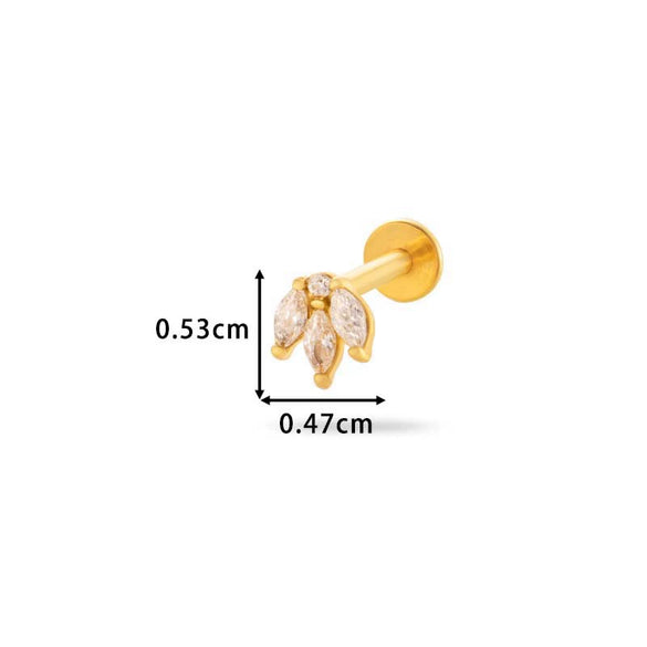 Piercing Stud Stainless Steel Copper Inlaid Zircon Cherry Cross Ear Bone For Women Electroplated