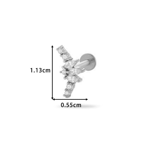Piercing Stud Stainless Steel Copper Inlaid Zircon Cherry Cross Ear Bone For Women Electroplated