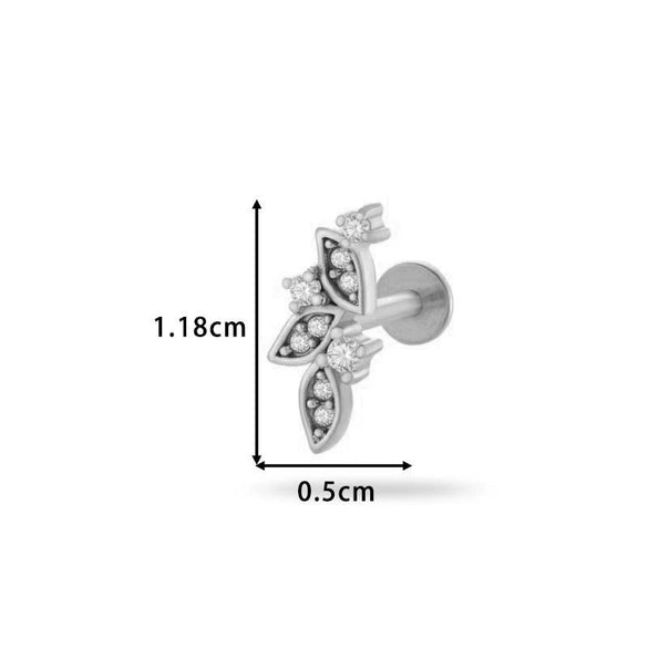 Piercing Stud Stainless Steel Copper Inlaid Zircon Cherry Cross Ear Bone For Women Electroplated