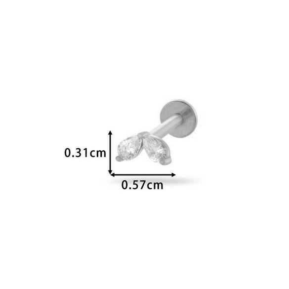 Piercing Stud Stainless Steel Copper Inlaid Zircon Cherry Cross Ear Bone For Women Electroplated