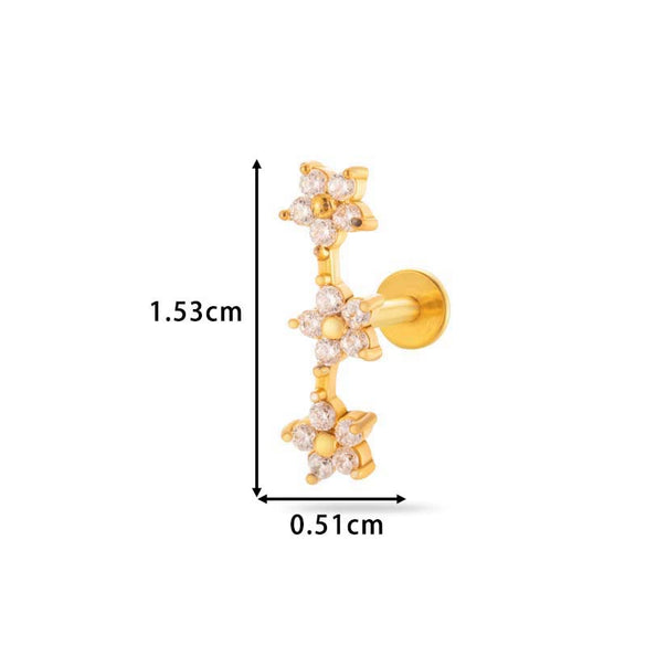Piercing Stud Stainless Steel Copper Inlaid Zircon Cherry Cross Ear Bone For Women Electroplated