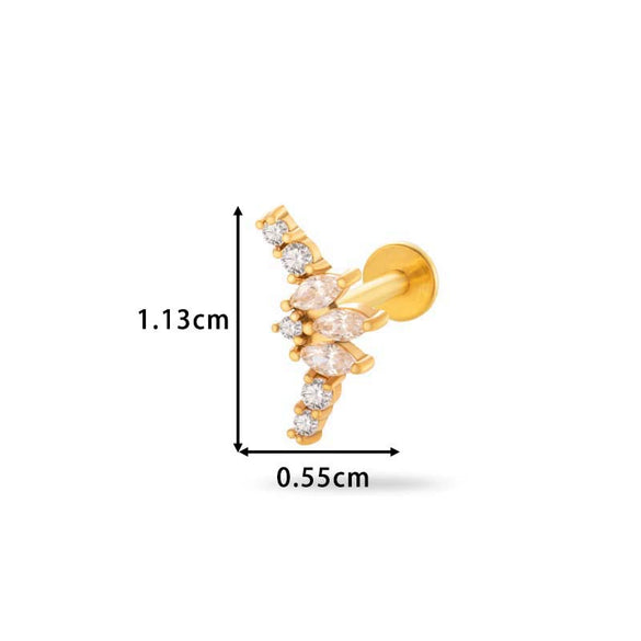 Piercing Stud Stainless Steel Copper Inlaid Zircon Cherry Cross Ear Bone For Women Electroplated