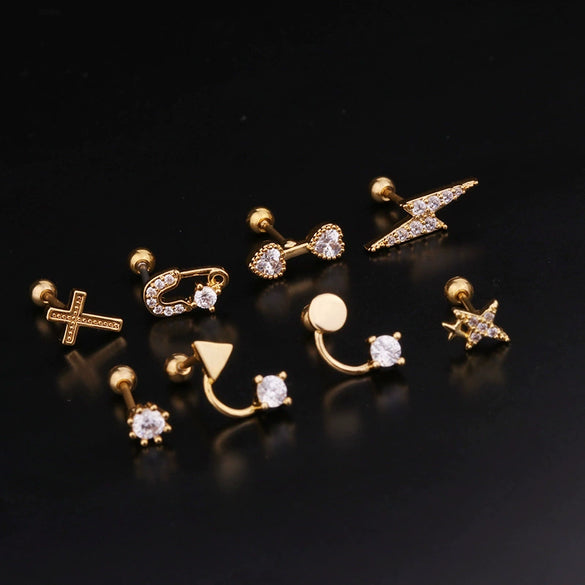 Piercing Thread Earrings Stainless Steel Rose Gold Zircon Geometric Fashion Jewelry For Women