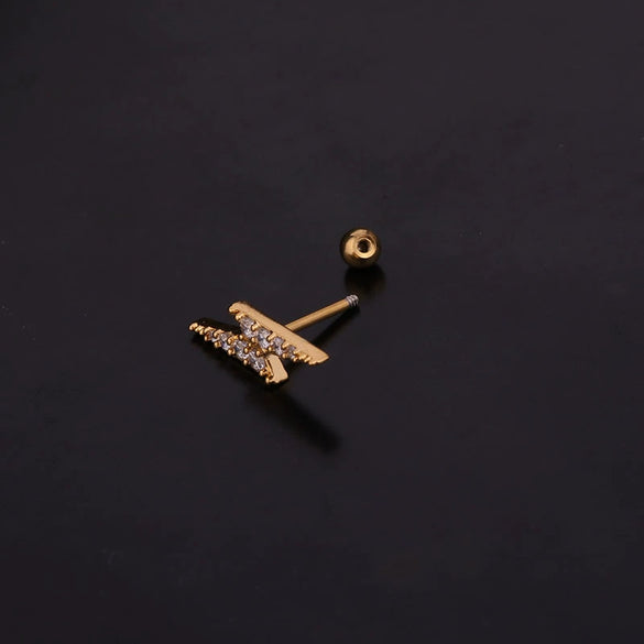 Piercing Thread Earrings Stainless Steel Rose Gold Zircon Geometric Fashion Jewelry For Women