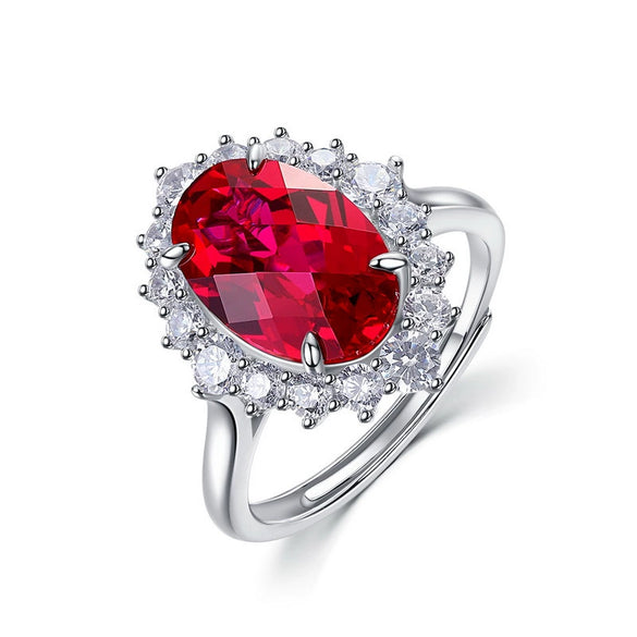 Pigeon Egg Cultivation Red Treasure Ring S925 Silver Inlay Geometric Design Fashionable Women's Ring
