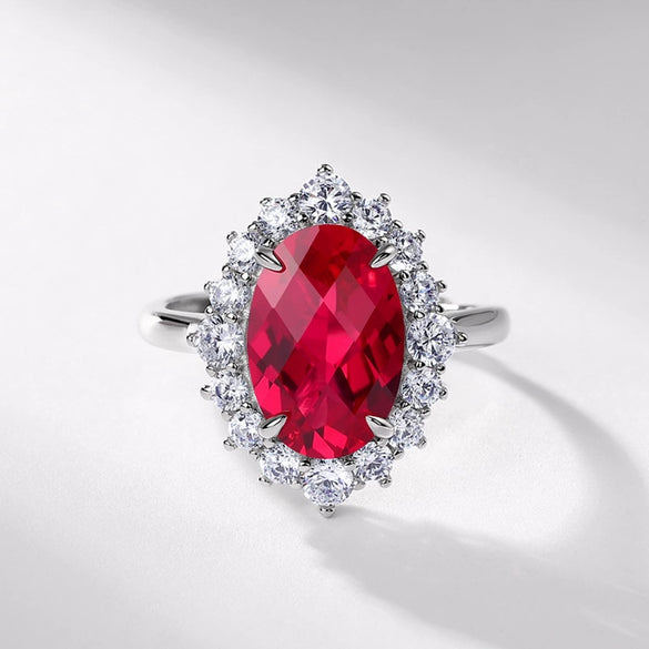 Pigeon Egg Cultivation Red Treasure Ring S925 Silver Inlay Geometric Design Fashionable Women's Ring