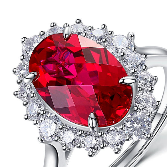 Pigeon Egg Cultivation Red Treasure Ring S925 Silver Inlay Geometric Design Fashionable Women's Ring