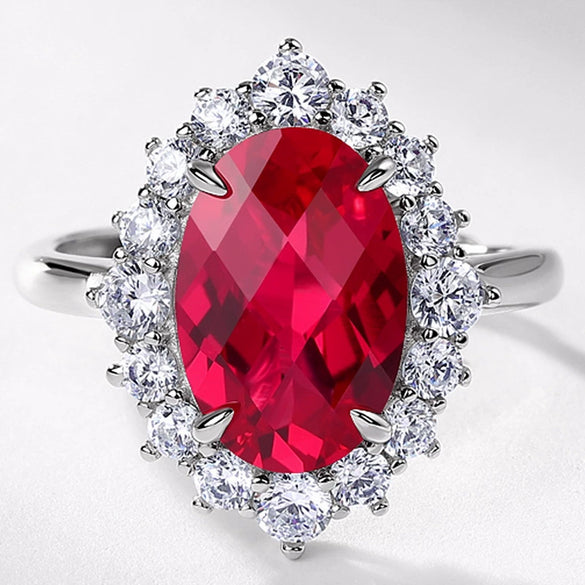 Pigeon Egg Cultivation Red Treasure Ring S925 Silver Inlay Geometric Design Fashionable Women's Ring