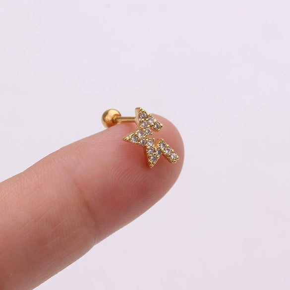 Pineapple Screw Earring Metal Inlaid Zircon Geometric Style