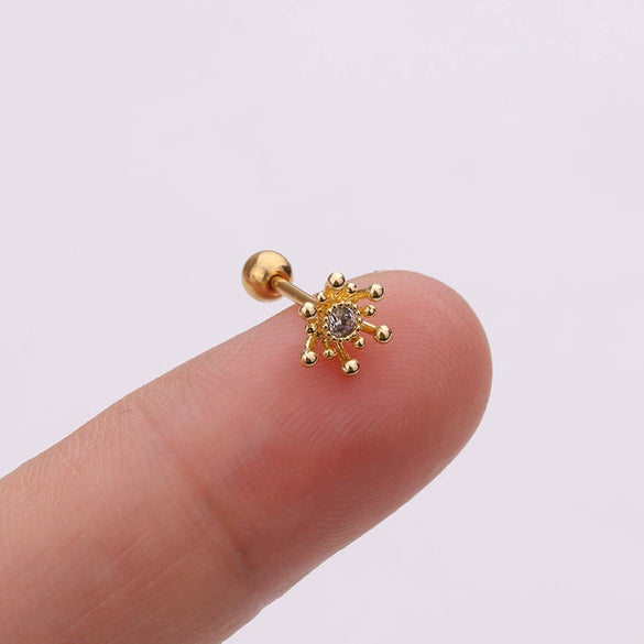 Pineapple Screw Earring Metal Inlaid Zircon Geometric Style