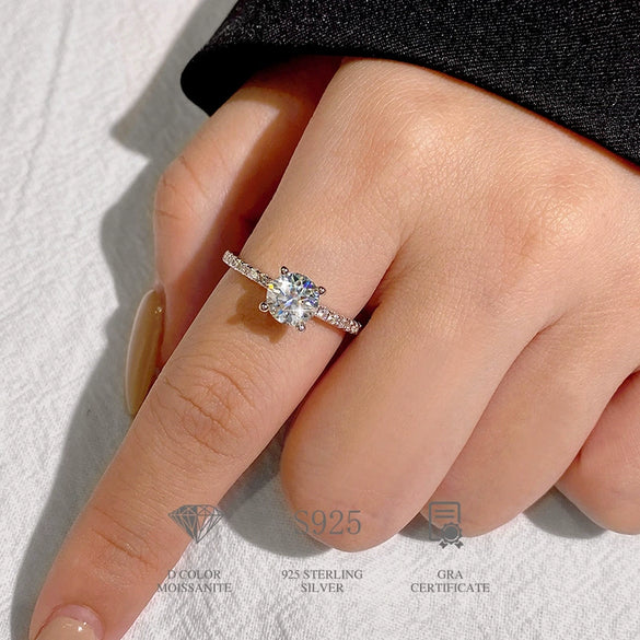 Pink Classic Fourclaw Moissanite Ring For Female S925 Silver Geometric Simple Electroplated Ring