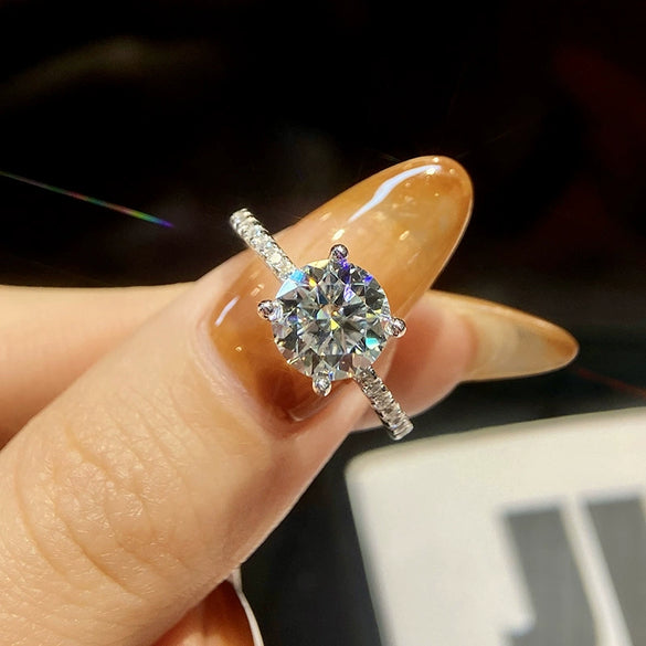 Pink Classic Fourclaw Moissanite Ring For Female S925 Silver Geometric Simple Electroplated Ring