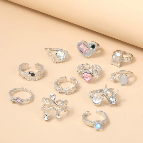 Pink Diamond Zircon Opening Asymmetrical Ring For Women In Cold Style Alloy Material With Geometric Styling And Electroplating Process