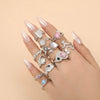 Pink Diamond Zircon Opening Asymmetrical Ring For Women In Cold Style Alloy Material With Geometric Styling And Electroplating Process