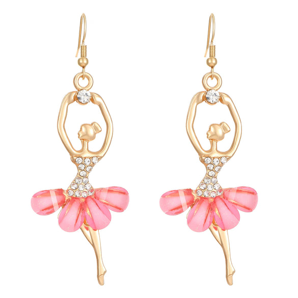 Pink Skirt Ballet Girl Alloy Fashion Jewelry Set With Electroplated Clavicle Chain And Diamond Crystal Earrings For Women