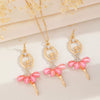 Pink Skirt Ballet Girl Alloy Fashion Jewelry Set With Electroplated Clavicle Chain And Diamond Crystal Earrings For Women