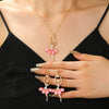 Pink Skirt Ballet Girl Alloy Fashion Jewelry Set With Electroplated Clavicle Chain And Diamond Crystal Earrings For Women