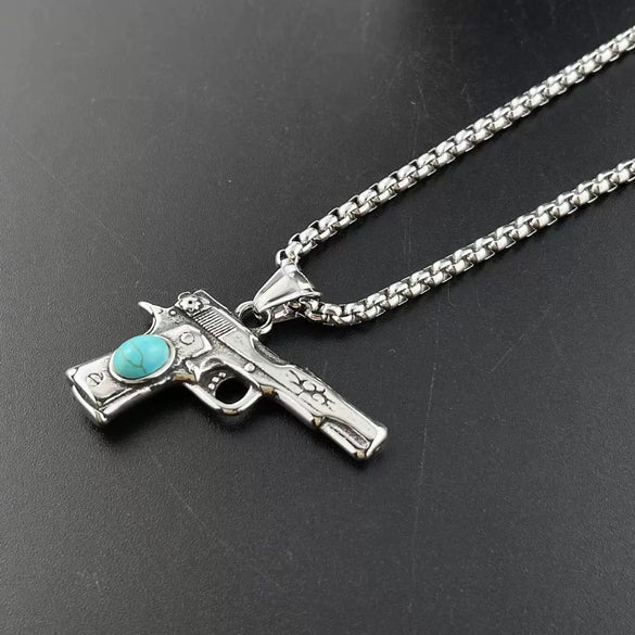Pistol Pendant Necklace Stainless Steel Geometric Retro Punk Style For Men Polishing