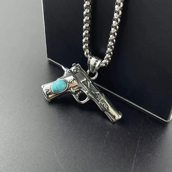 Pistol Pendant Necklace Stainless Steel Geometric Retro Punk Style For Men Polishing