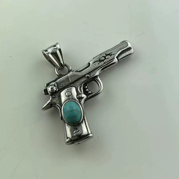 Pistol Pendant Necklace Stainless Steel Geometric Retro Punk Style For Men Polishing