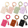 Plaid Card Case Pu Leather Women's Wallet Woven Silicone Bead Bracelet Keychain