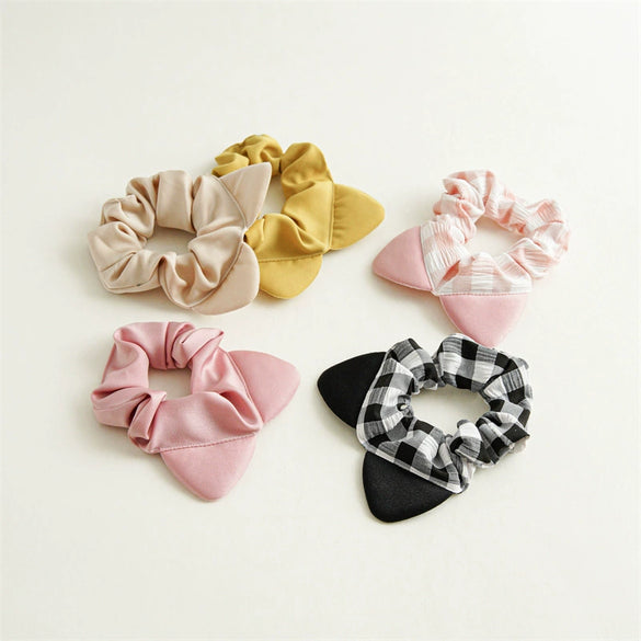 Plaid Fabric Hair Ring Women's Cute Simple Cat Ears Style High Elasticity Seiko Processed