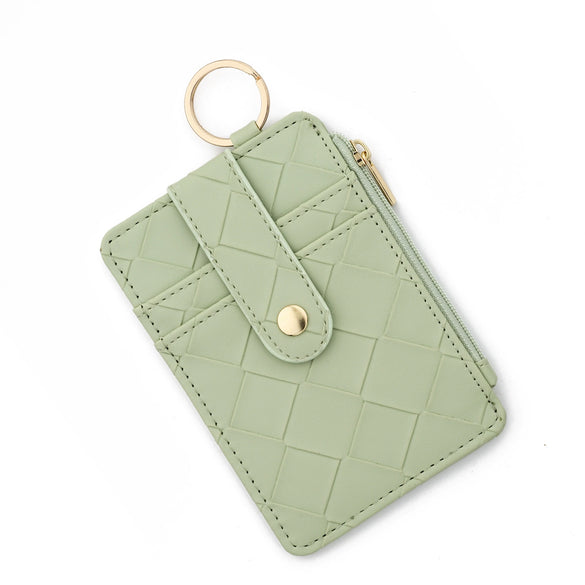 Plaid Hanging Vertical Bag Zipper Card Bag Coin Purse Women's Wallet Pu Leather Solid Color Urban Simplicity Woven Pattern