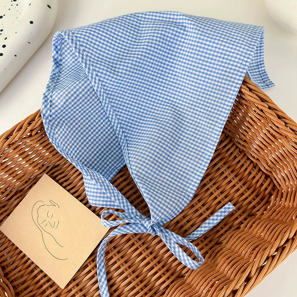 Plaid Silk Turban Scarf For Women Spring And Summer Hair Accessory In French Pastoral Style