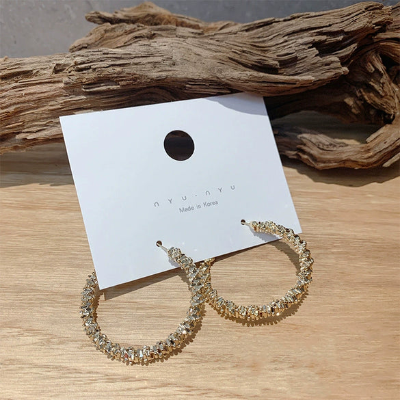 Plain Hoop Earrings With Silver Needle Metal Light Luxury Geometric Electroplated For Women