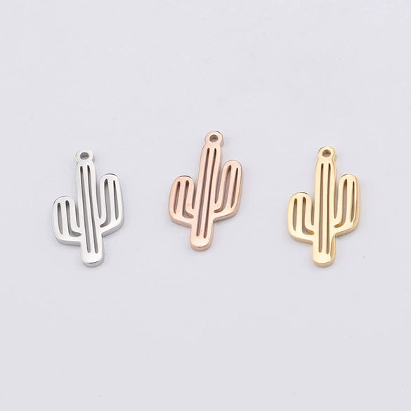 Plant Hollow Cactus Pendant Diy Jewelry Accessories Stainless Steel Fine Polished Glossy