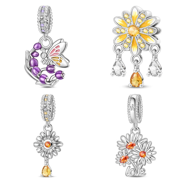 Plant Series Daisy Orchid Hanging Beads Diy Accessories Bracelet Silver Plated Dripping Oil