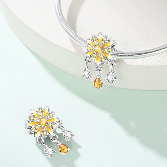 Plant Series Daisy Orchid Hanging Beads Diy Accessories Bracelet Silver Plated Dripping Oil