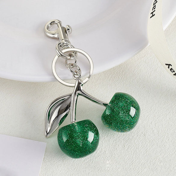 Plastic And Resin Cherry Fruit Bag Pendant And Keychain For Ladies