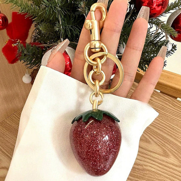 Plastic And Resin Cherry Fruit Bag Pendant And Keychain For Ladies